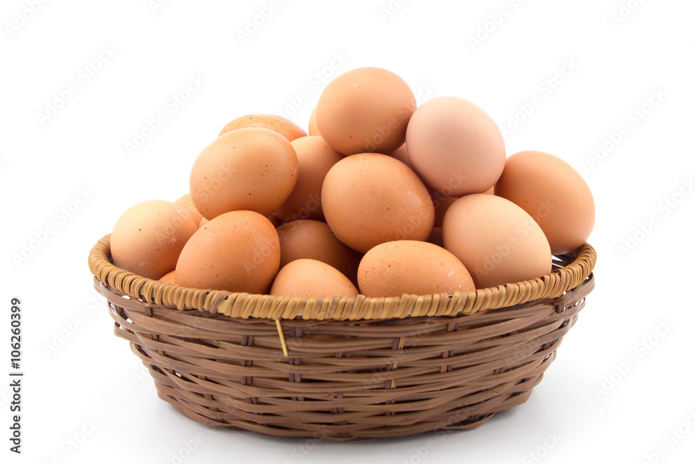 Eggs in a basket white background Eggs in a basket white background