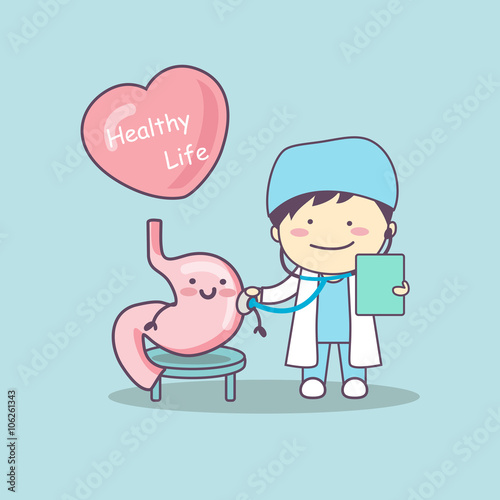 cute cartoon doctor check stomach