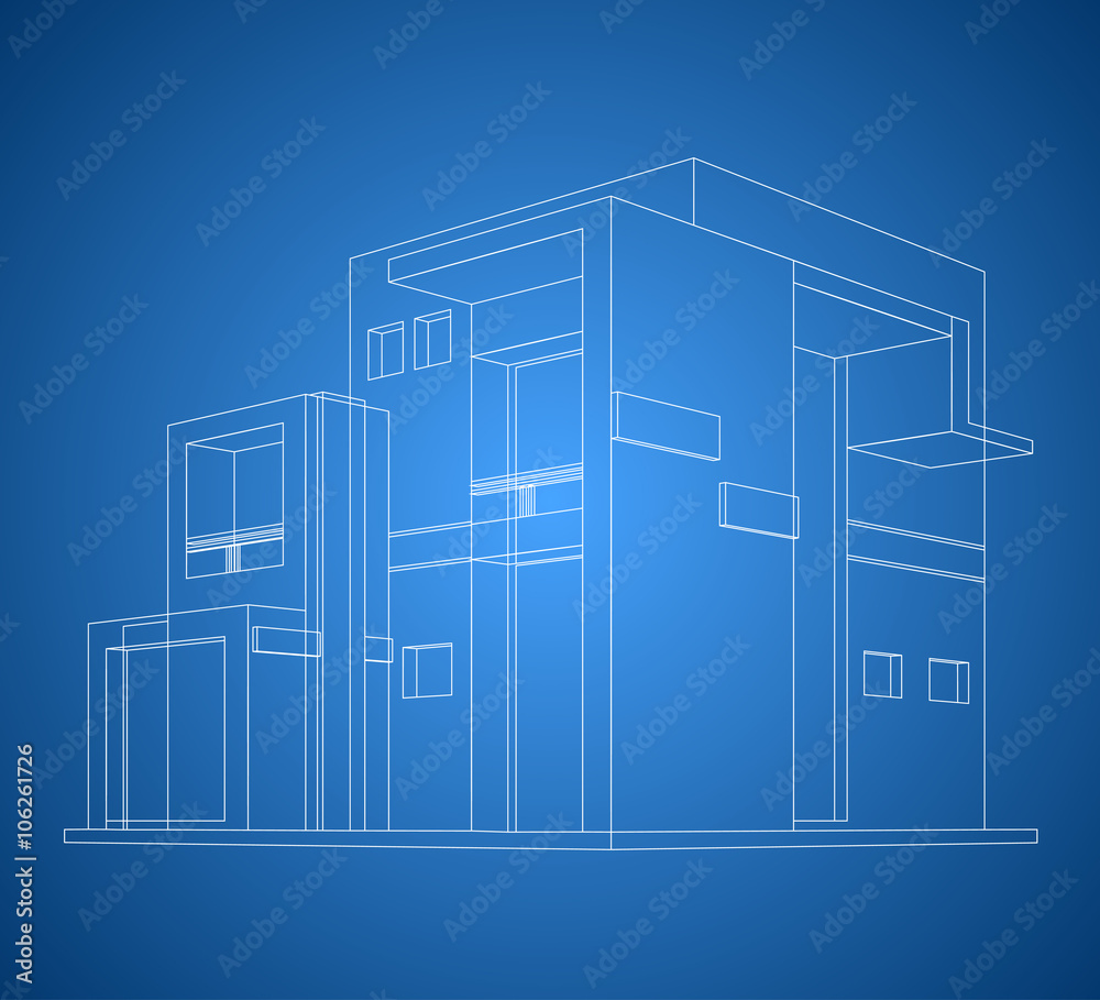 Built new house wireframe vector on a blue background Built new house wireframe vector on a blue background