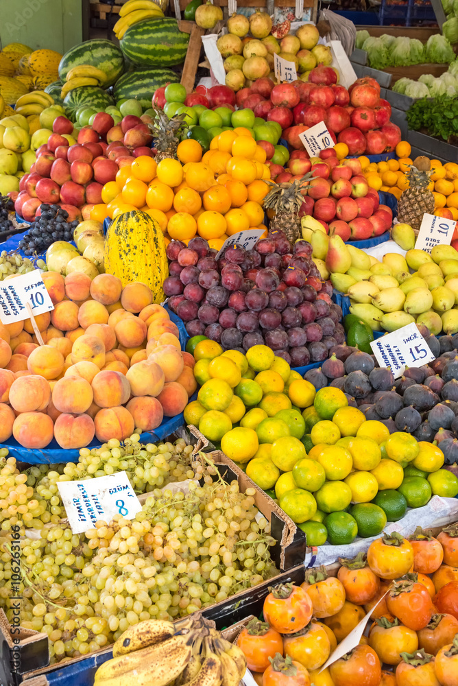 Great variety of fruits for sale at a market