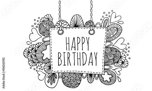 Happy birthday doodle vector lineart