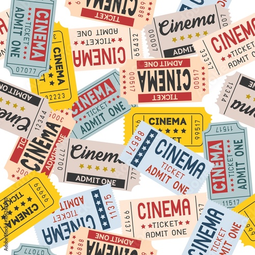 Vector pattern cinema ticket retro style for present paper and print on fabric set 4