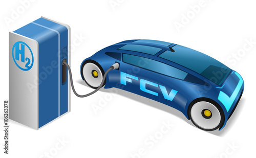FCV(fuel cell vehicle) and hydrogen filling station, vector illustration