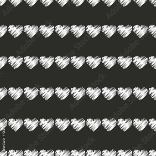 Seamless vector black and white decorative background with hearts. Print. Repeating background. Cloth design, wallpaper.