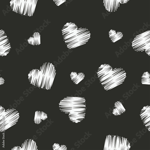 Seamless vector black and white decorative background with hearts. Print. Repeating background. Cloth design, wallpaper.