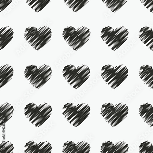 Seamless vector black and white decorative background with hearts. Print. Repeating background. Cloth design, wallpaper.