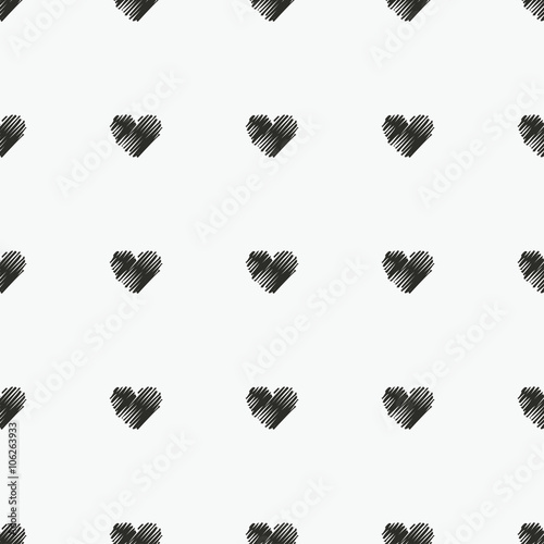 Seamless vector black and white decorative background with hearts. Print. Repeating background. Cloth design, wallpaper.