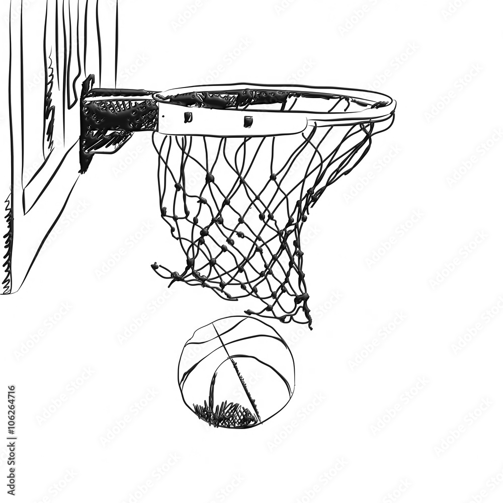 Naklejka premium Scoring the winning points at a basketball game in 3d sketch on isolated white background.