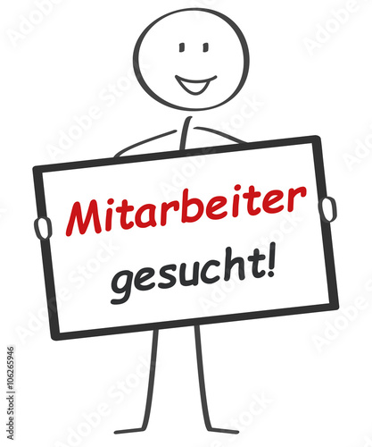 Strichmännchen hält Schild: Mitarbeiter gesucht!