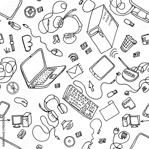 electronic gadgets seamleaa pattern. Computer, laptop, monitor