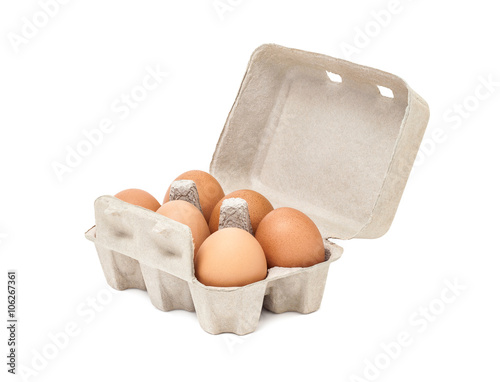 egg in packaging paper mould box isolated on white background