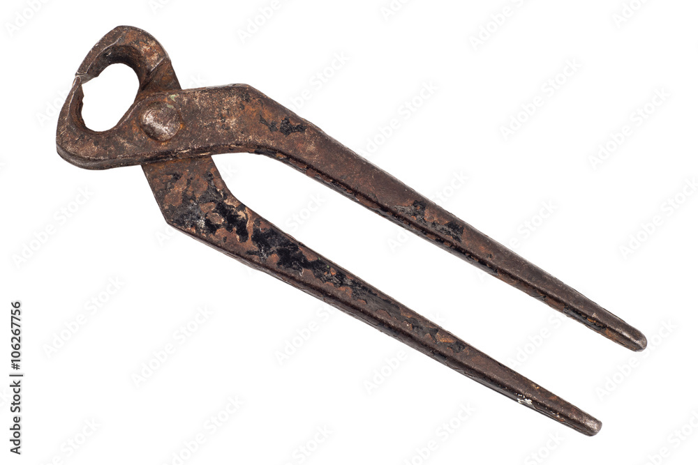 Old rusty nippers, isolated on white background Old rusty nippers, isolated on white background