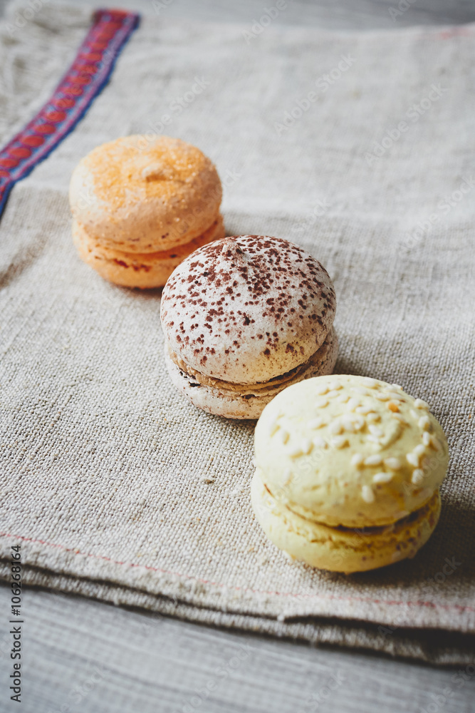 Macaroons on the cloth napkin Macaroons on the cloth napkin