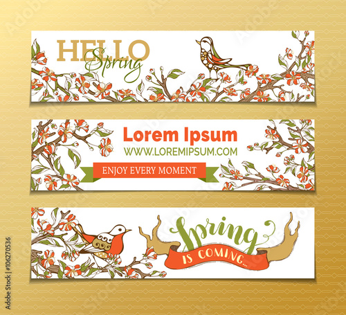 Vector set of horizontal spring banners.