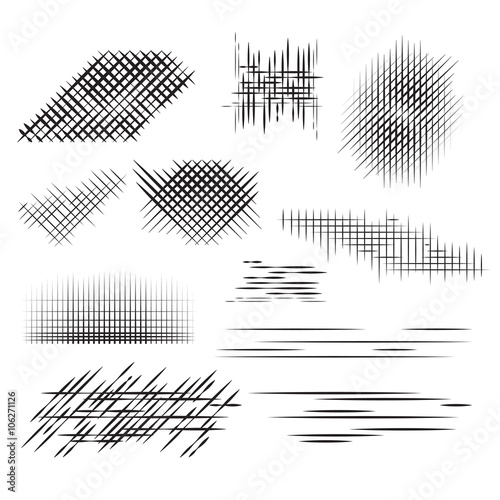 Set pencil strokes, halftone, engraving. Vector element for your design