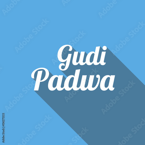 Happy Ugadi Gudi Padwa card in flat style with long shadow on blue background photo