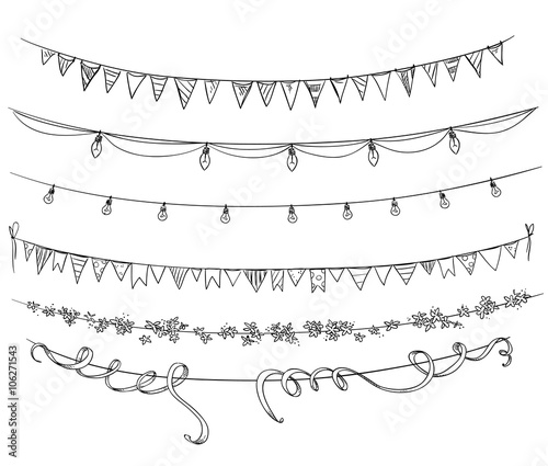 Set of decorations. Flags and lights. Vector sketch. photo