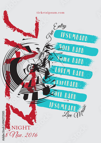 Vector jazz, rock or blues music poster template.