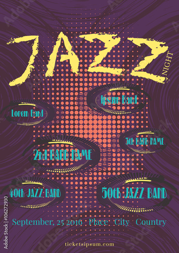 Vector jazz, rock or blues music poster template.