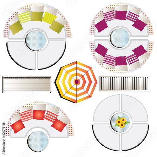 Outdoor furniture,Day bed top view set 22 for landscape design , vector illustration