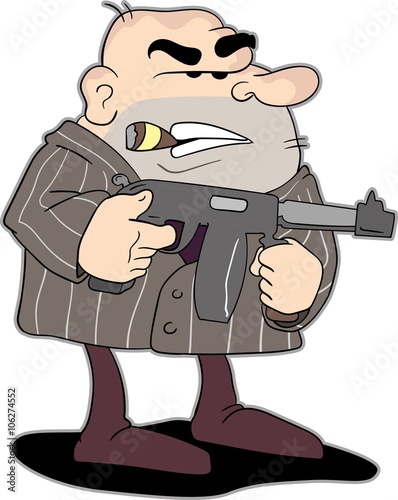 Cartoon of a Mobster with a machine gun