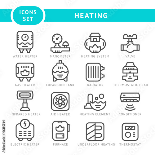 Set outline icons of heating