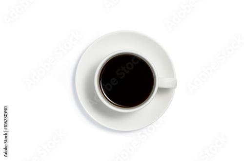 Top view of a cup of coffee, isolate on white with clipping path
