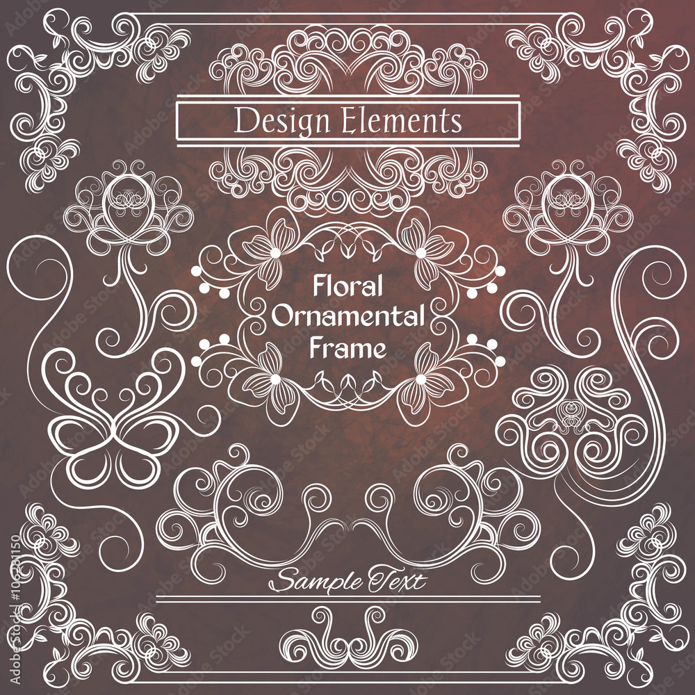 Vector floral design elements. Brown and white Vector floral design elements. Brown and white