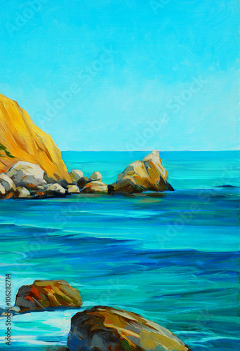 beach on the mediterranean sea, painting, illustration
