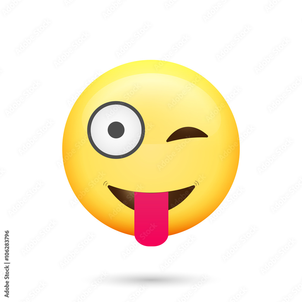 Emoticon wink and show tongue. Isolated vector illustration on white background