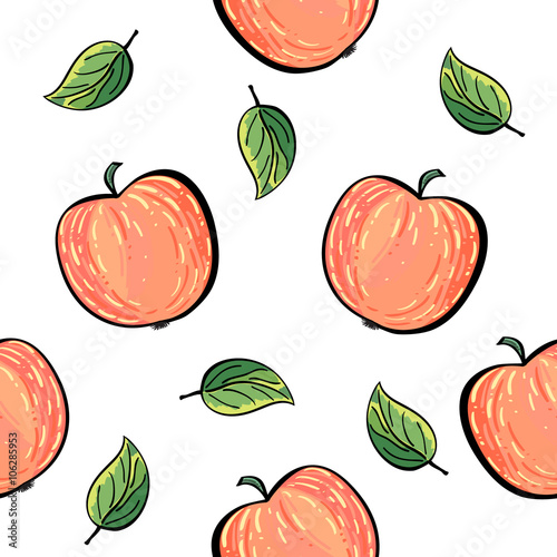 Fototapeta Naklejka Na Ścianę i Meble -  Seamless hand drawn apple pattern.