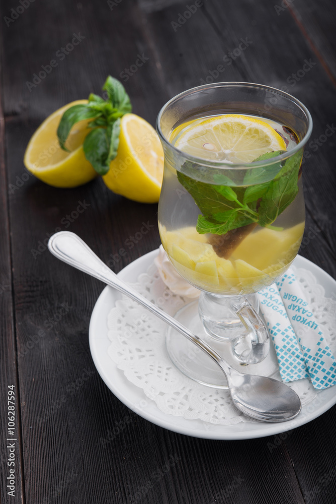 tea with lemon, ginger and mint tea with lemon, ginger and mint