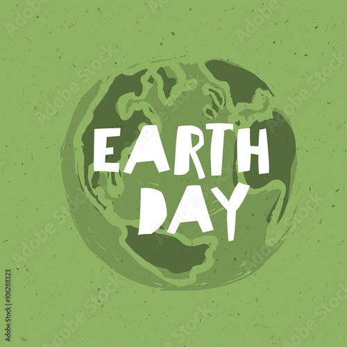 Happy Earth Day Poster. Symbolic Earth illustration on the green