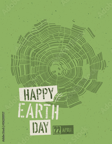 Happy Earth Day Poster. Tree rings symbolic illustration on the