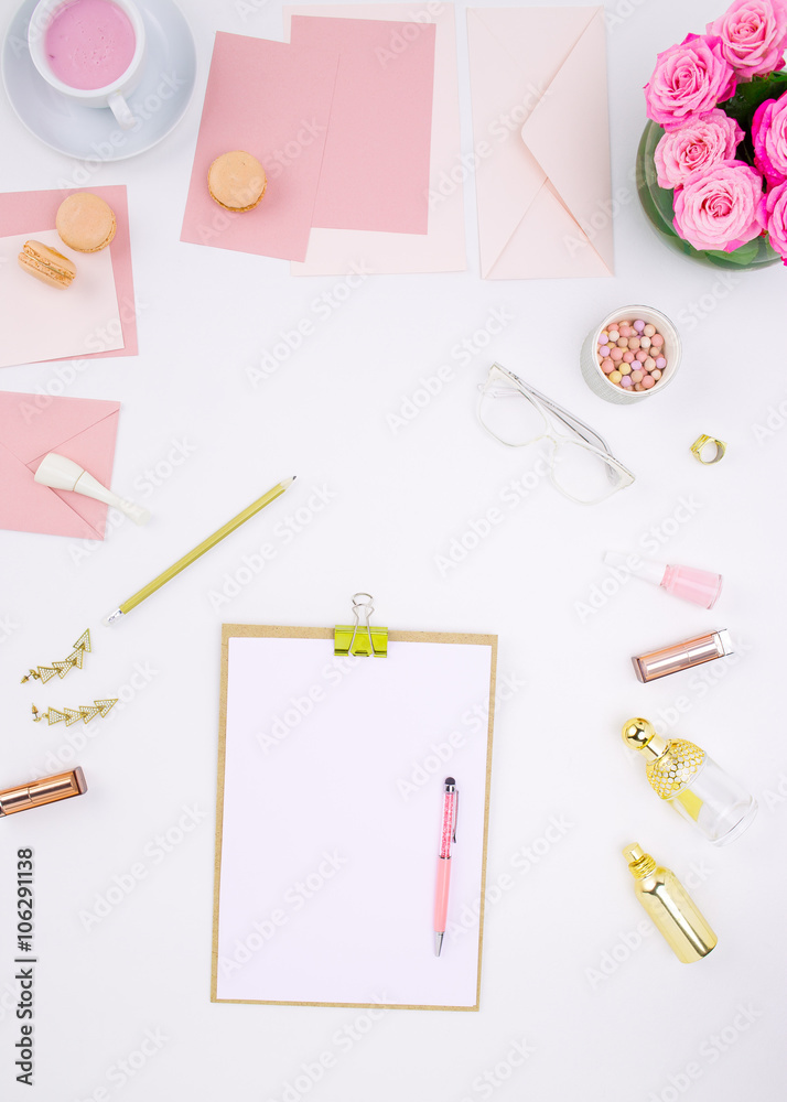 Still life of fashion woman, objects on white Still life of fashion woman, objects on white