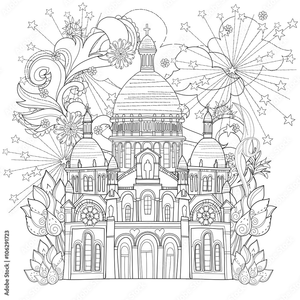 Zentangle stylized paris cathedral. Hand Drawn vector illustration. Sketch for tattoo or makhenda. France collection.Boho style