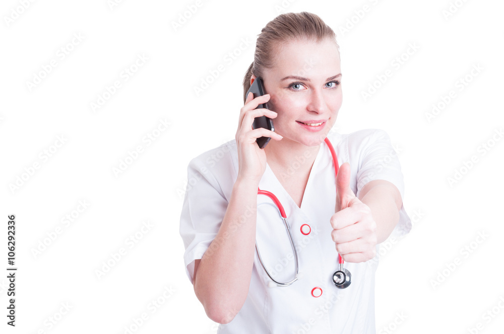Friendly hospital contact person showing like gesture Friendly hospital contact person showing like gesture