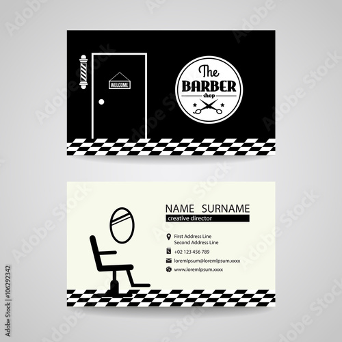 barber shop back and white retro business card vector design