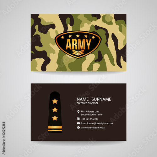 business card Template design for army and soldier texture