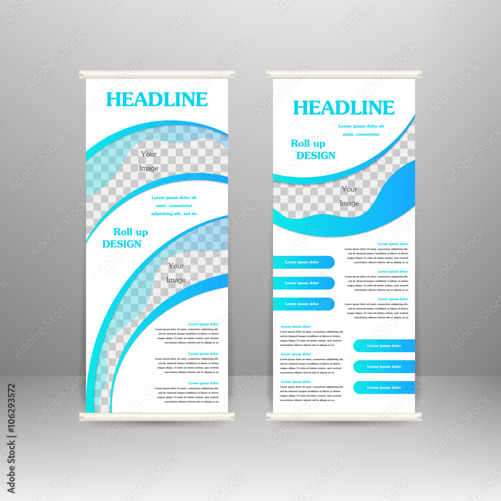 Roll up banner stand design. For  advertisement, poster, brochure, presentation, business template. Vector illustration