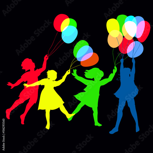 Children flying on balloons
