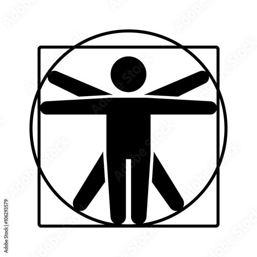 Leonardo da Vinci Vitruvian Man Sign Logo. Stick Style Icon. Vector