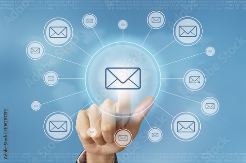 business hand press e-mail button