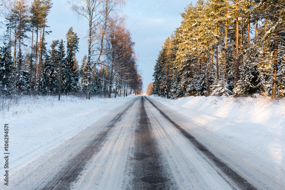Obraz premium empty road in the countryside in winter
