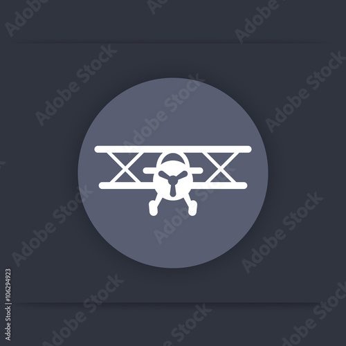 Biplane aircraft icon, airplane round flat icon, plane symbol, vector illustration