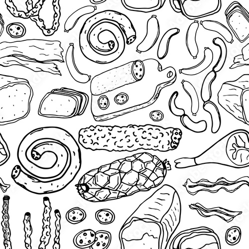 Seamless pattern with meat products.