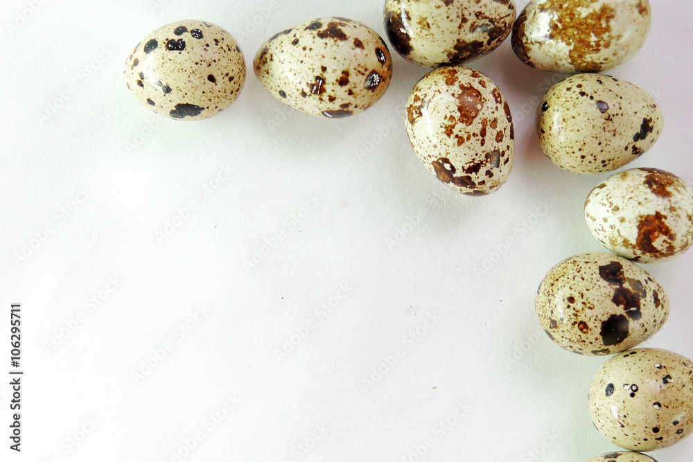 Obraz premium Quail eggs on white background