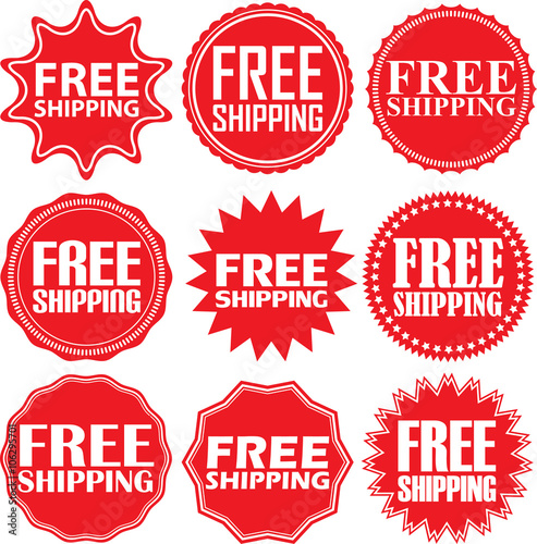 Free shipping signs set, free shipping sticker set, vector illus