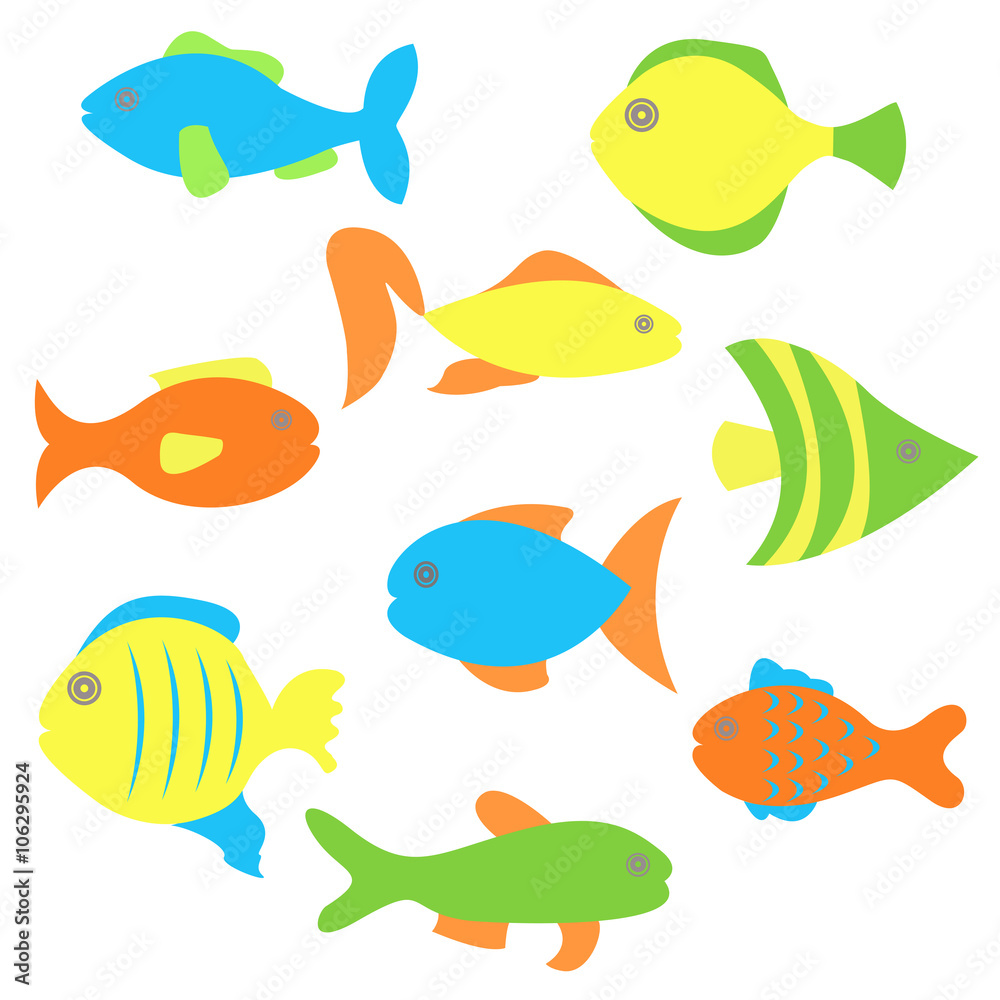 Color fish set on white background Color fish set on white background