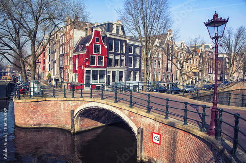 Vászonkép Amsterdam canals in Netherlands